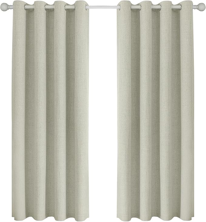 Joydeco Light Beige Curtains for Bedroom 2 Panels Set, Faux Linen Textured 100% by JOYDECO