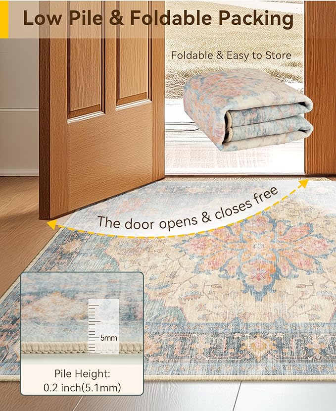 RELEANY Washable Area Rug, Small 2'x4', Water Repellent, Pet Friendly, Vintage - Image 3