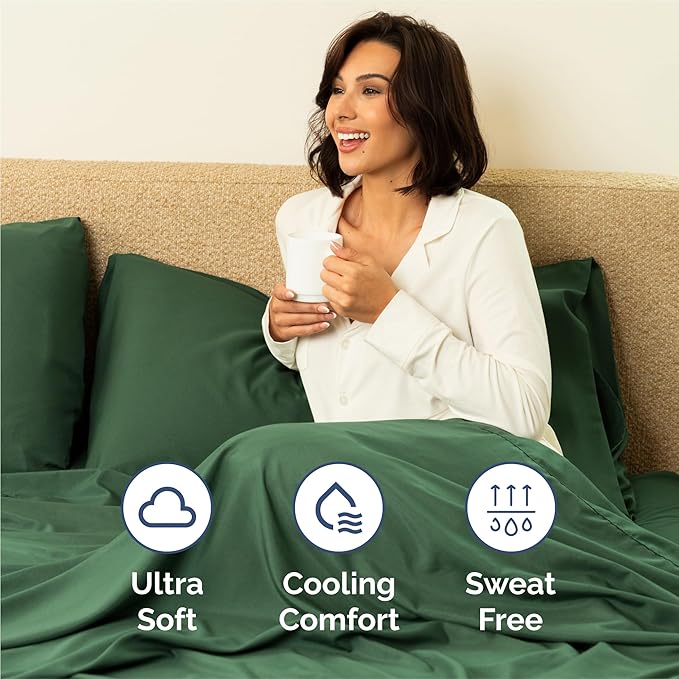 King 6 Piece Sheet Set - Cooling, Comfy & Breathable - Hotel Luxury Bedding, Includes Fitted Sheet for Women, Men, Kids and Teens - 1 Flat, 1 Fitted Sheet, 4 Pillowcases with Deep Pockets - Emerald
