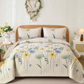 Dinjoy Beige Quilt Set Queen, 3 Piece Colorful Floral Printed Bedspread Set | by DINJOY