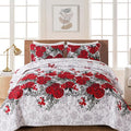 Yiran Red Floral Quilt Set King Size Rose Spring Bedspreads Bedding Set | 3 by Yiran