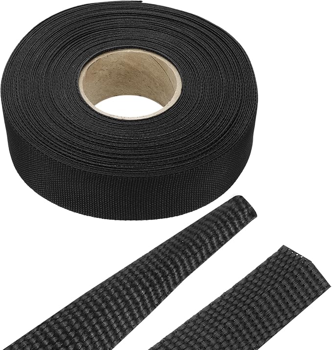 MECCANIXITY Braided Cable Sleeves Heat Shrinkable Fabric Sleeving, 1" 60ft Black 2:1 Ratio Heat Shrinkable Cord Protector for Harness Cable, Network Cable Protection, Cable Management