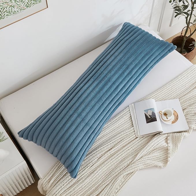 Full Body Pillow with Fluffy Stripe Faux Fur Removable Cover, Long Bed Pillow - Image 3