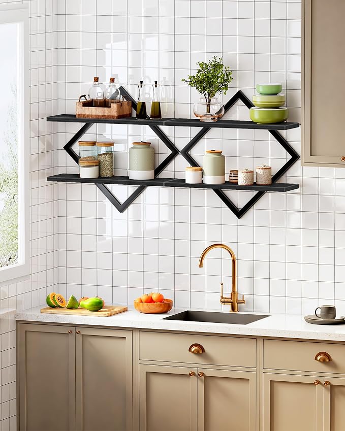 Floating Shelves, 2-Tier Hanging Shelves, Wall Shelf Set of 2, Wall Mounted - Image 7