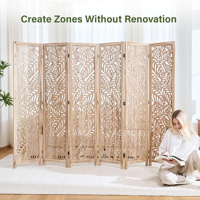 Leaf-Carved Room Divider Privacy Screen - Image 5