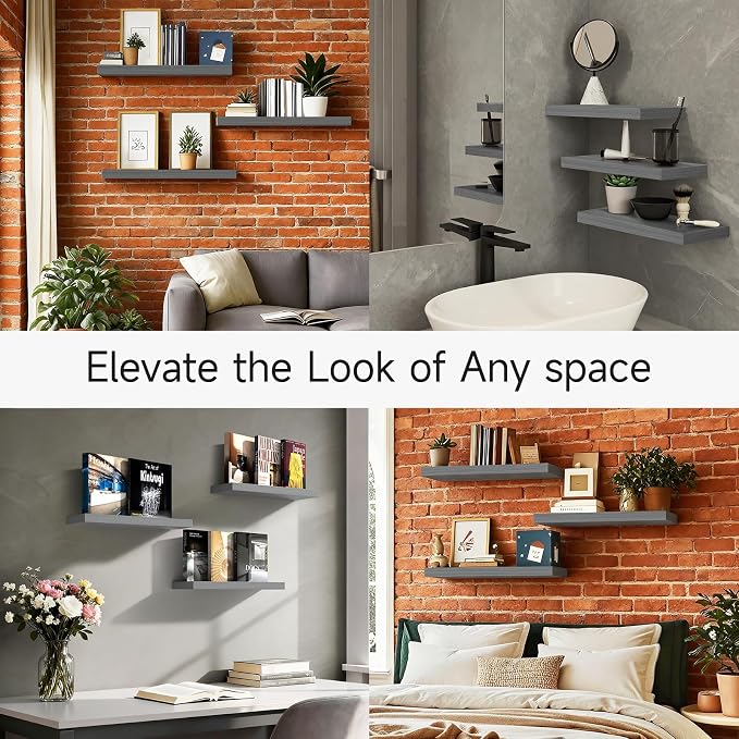 BAYKA Grey Floating Shelves 15.7in, Wall Mounted - Image 8