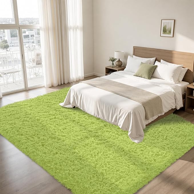 8x10 Area Rug for Living Room, Grass Green Fluffy Shag Non-Slip Bedroom Rugs | - Image 2