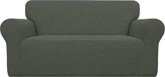 Easy-Going Stretch Loveseat Slipcover 1-Piece Sofa Cover Furniture Protector Couch Soft with Elastic Bottom for Kids Polyester Spandex Jacquard Fabric Small Checks (Loveseat, Olive Green)