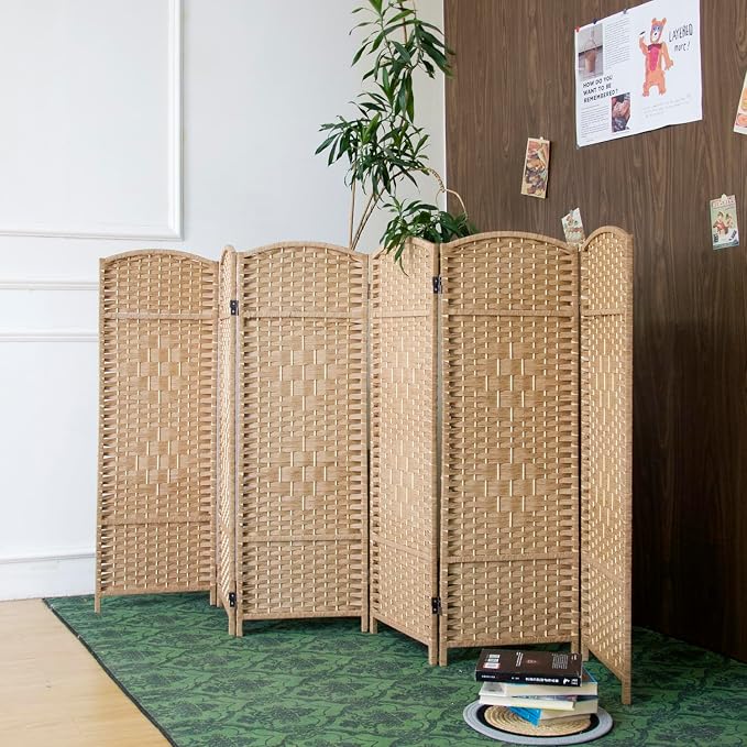 6-Panel Short Room Divider, 3.9 ft Freestanding Partition Wall, Light Brown - Image 2
