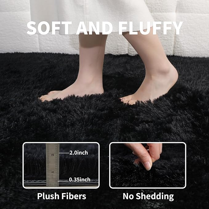 3x5 Black Fluffy Shag Rug for Bedroom, Plush Washable Carpet | Area Rug for - Image 3