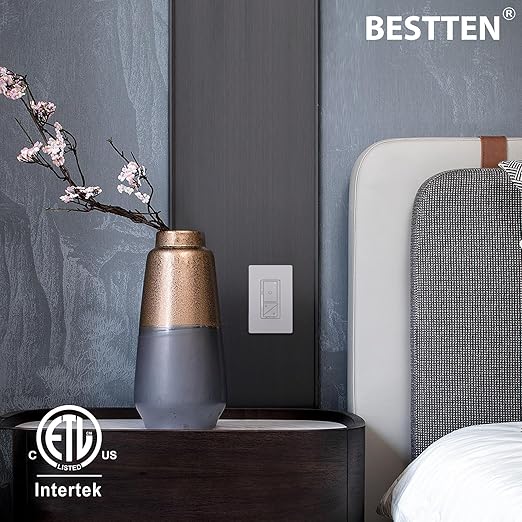 BESTTEN Super Slim Digital Led Dimmer Switch with Air Gap Power Cut Off Switch, 3 Button Control, Single Pole or 3 Way Dimmable Dimmer, Screwless Wallplate Included, ETL Listed, White