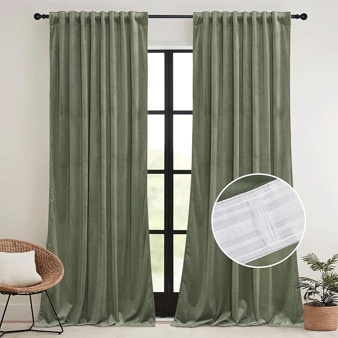 RYB HOME Velvet Curtains 120 inches Long, Extra Long High Ceiling Curtains | - Image 2