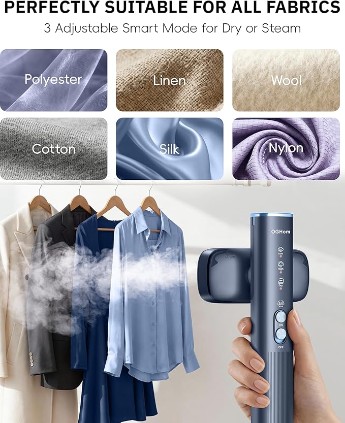 OGHom Steamer for Clothes, 110-240V Travel Steamer & Iron 2 in 1, 1000W Powerful Steam, Portable Handheld Garment Wrinkle Remover, 30s Fast Heat-Up with 3-mode Steam Control, for Global & Europe-Blue