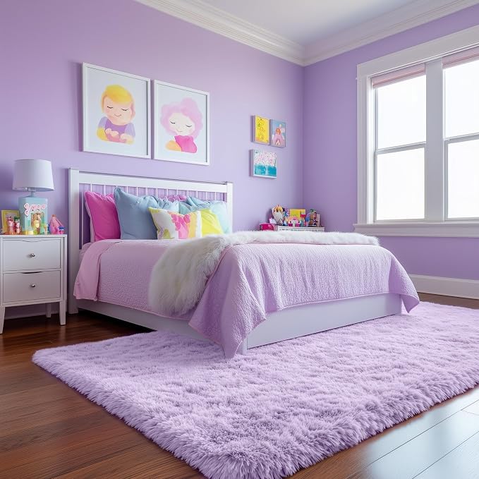 Fluffy Soft Purple Rug 5' x 7' Rug, Shaggy Rugs - Image 4