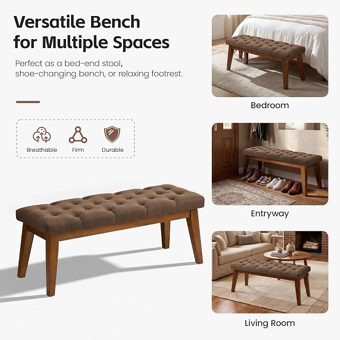 43.5" Upholstered Bedroom Bench, Linen Entryway Bench - Image 6