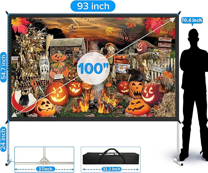 Projector Screen Indoor,JWSIT 100 inch Outdoor Movie Screen-Upgraded 3 Layers PVC 16:9 Outdoor Projector Screen,Portable Video Projection Screen with Carrying Bag for Home Theater Backyard