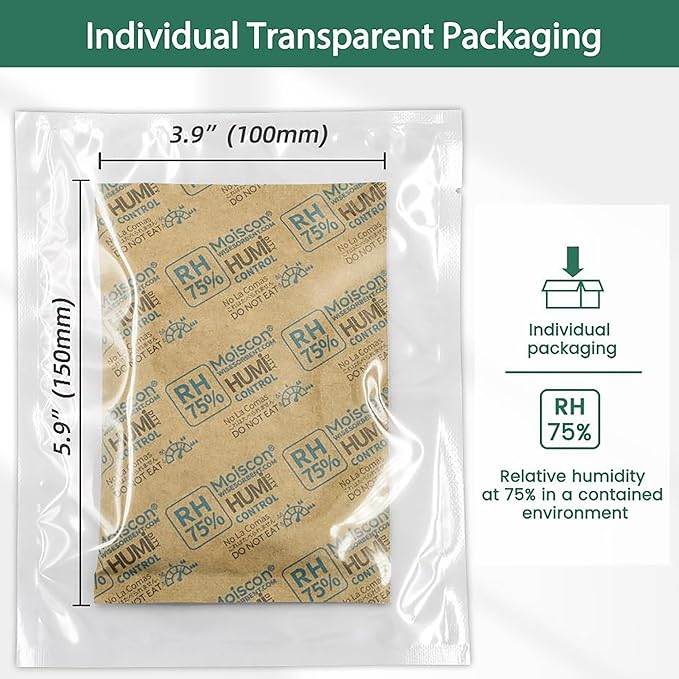 Wisesorb 75% Two-Way Humidity Control Packs - 60 Gram - 90 Pack - Moisture Control Packets Individually Wrapped for Storing 1 lb, Humidifier Packs for Storage Containers Hydration Packets