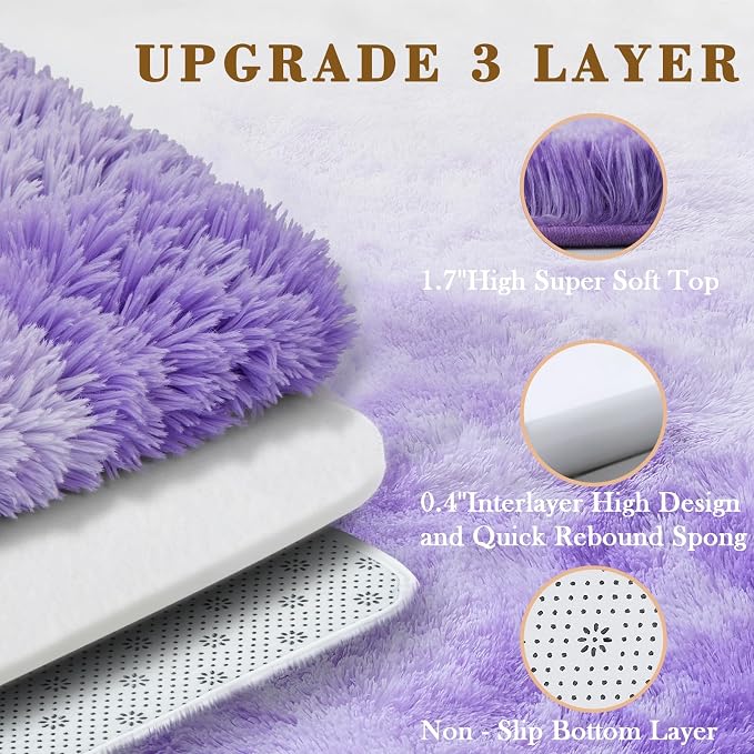 5x8 Purple Starry Shag Area Rug - Image 4