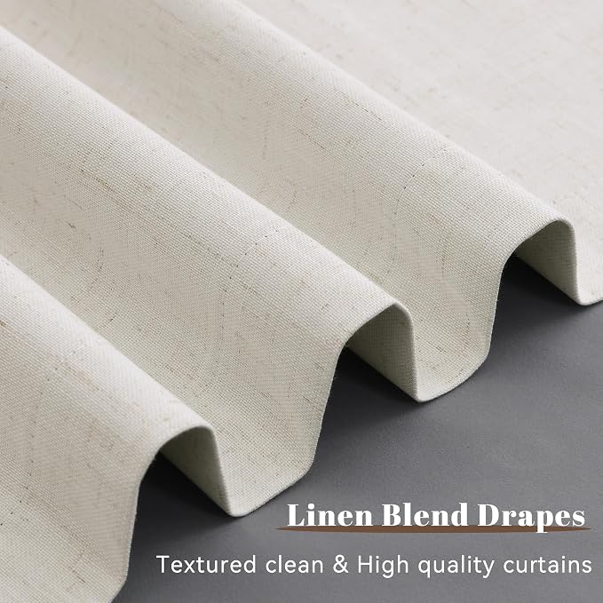 Cream Natural Linen 100% Blackout Kitchen Curtains 45 Inch Length Short Modern - Image 4