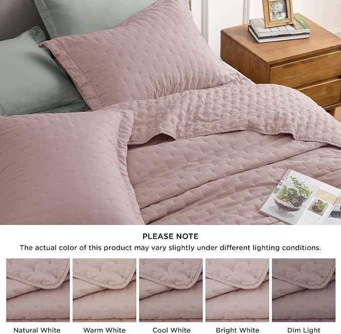 Bedsure Twin/Twin XL Quilt Bedspread, Lightweight Comforter, Dusty Rose | - Image 9