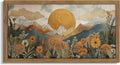 Framed Boho Landscape Large Wall Art, Abstract Sun Mountain Canvas Wall Decor by Unknown