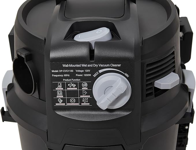 Dapper Supply 6 Gallon Wall Mount Wet/Dry Vacuum, 5.5 Peak HP, 30 Ft Hose, Vacuum & Blower, Includes Attachments for Garage, Car, Workshop & Jobsite