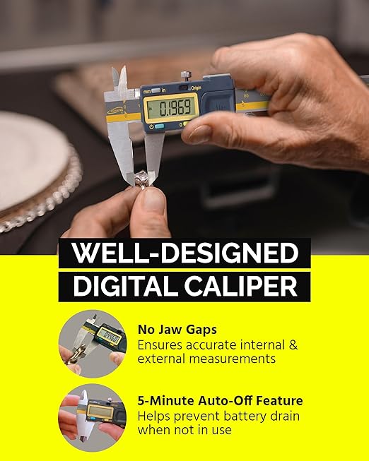 iGAGING Absolute Origin 0-6" Double Cut Depth Digital Caliper, IP54 Electronic, SPC/USB Output Port, Inch, Metric, Fraction Modes, Case, Manual, & Battery