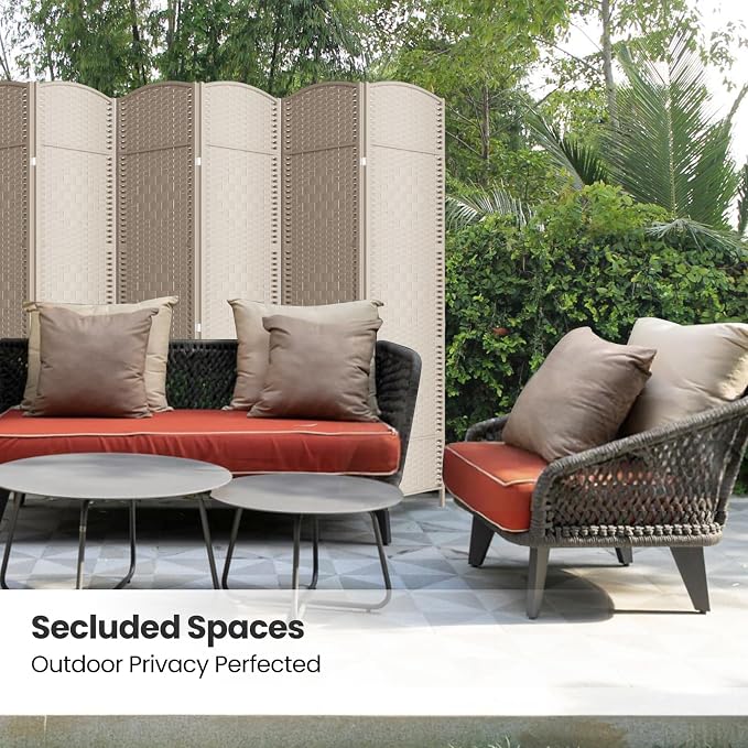 8 Panel Folding Room Divider, Woven Privacy Screen, handcrafted diamond pattern - Image 5