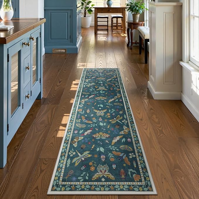 Lahome Insect Washable Runner Rug, 2x6 Kitchen Runners for Hallways 6 Feet Non Slip, Soft Laundry Room Rug Ultra-Thin Long Carpet for Bathroom Bedroom Entryway, Dark Green