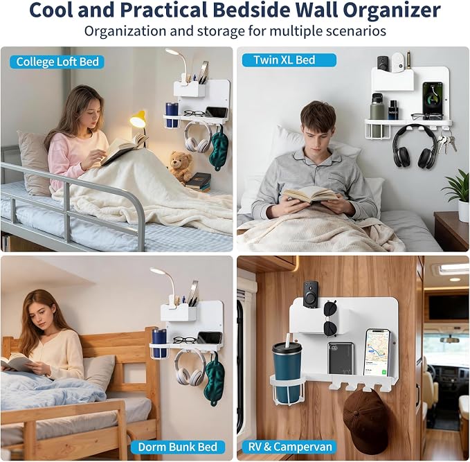 Metal Bedside Wall Shelf, No Drill, - Image 5