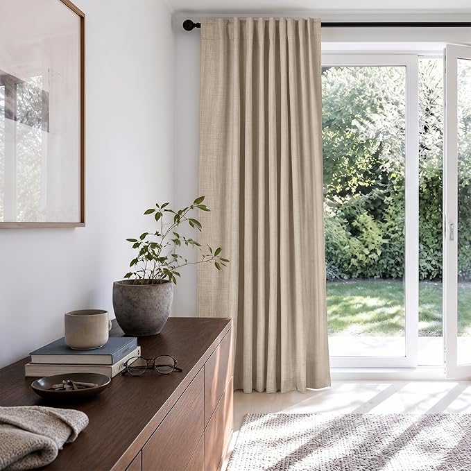 Linen Textured Blackout Sliding Door Curtains 108 Inches Long, Oatmeal | 100% - Image 6