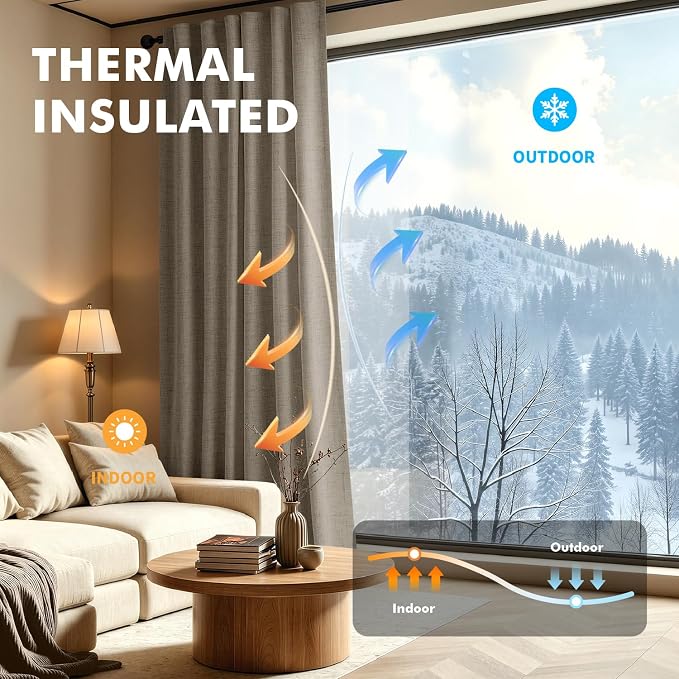 MIULEE 100% Blackout Linen Curtains 42 x 84 Inch Faux Linen 2 Panels | Thermal - Image 4