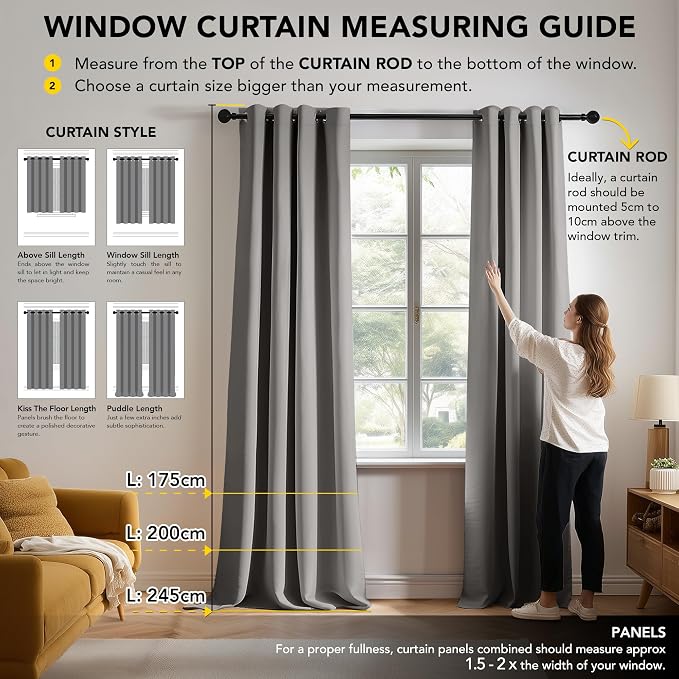 Deconovo Blackout Curtains for Bedroom and Living Room 63 Inches Long | Black - Image 7
