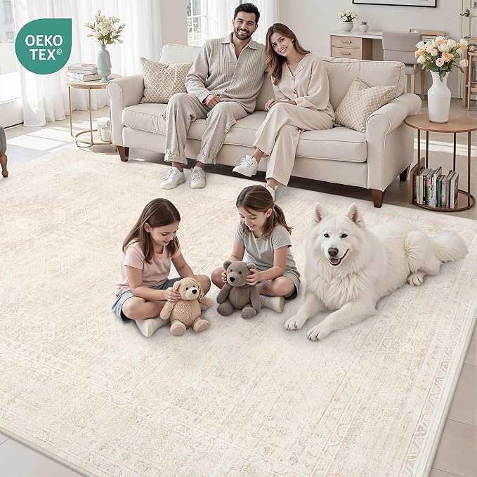 10x14 Area Rugs Living Room: Bedroom Neutral Washable Carpet Beige | Large - Image 7