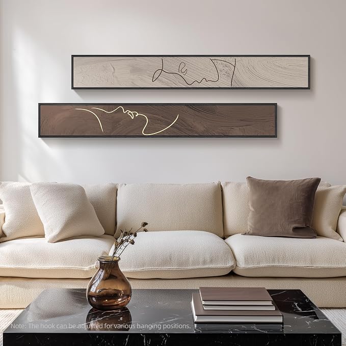 Large Framed Neutral Abstract Vertical Wall Art Set of 2, Modern Brown and - Image 4