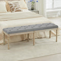 LOULENS 57.7" Linen End of Bed Bench King Size, Light Grey | French, Upholstered by LOULENS