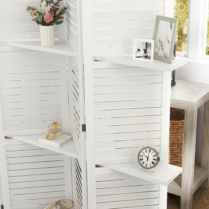 HOMCOM Room Divider with Shelves, 5 Panel, 3 Display Shelves, Folding Storage - Image 9