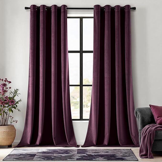 MIULEE Velvet Curtains Purple Orchid 52 x 90 Inch Length Set of 2 | Grommet by MIULEE