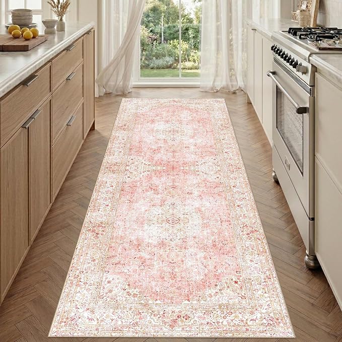 Latte&Fog 2.6x8 Washable Hallway Runner Pink Rug by LatteFog