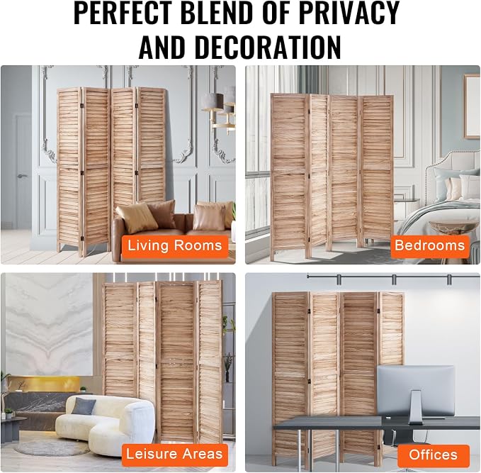 VEVOR Wood Room Divider, 4 Panel Wood Folding Privacy Screen, 66.9 Inches Tall - Image 6