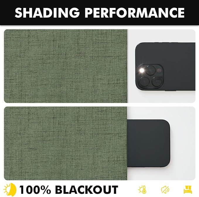 MIULEE 100% Blackout Linen Curtains 42 x 84 Inch Olive Green 2 Panels | Thermal - Image 7