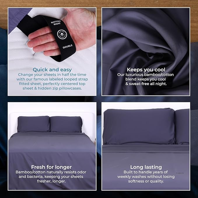 THE LAD COLLECTIVE 3.0 Twin XL Bedding Set - Twin XL Bedding Sets - 4-Piece Bedset w/Fitted Sheet, Top Sheet & 2 Standard Pillowcases [Duvet Not Included] - Bamboo-Cotton - Yosemite [Charcoal]