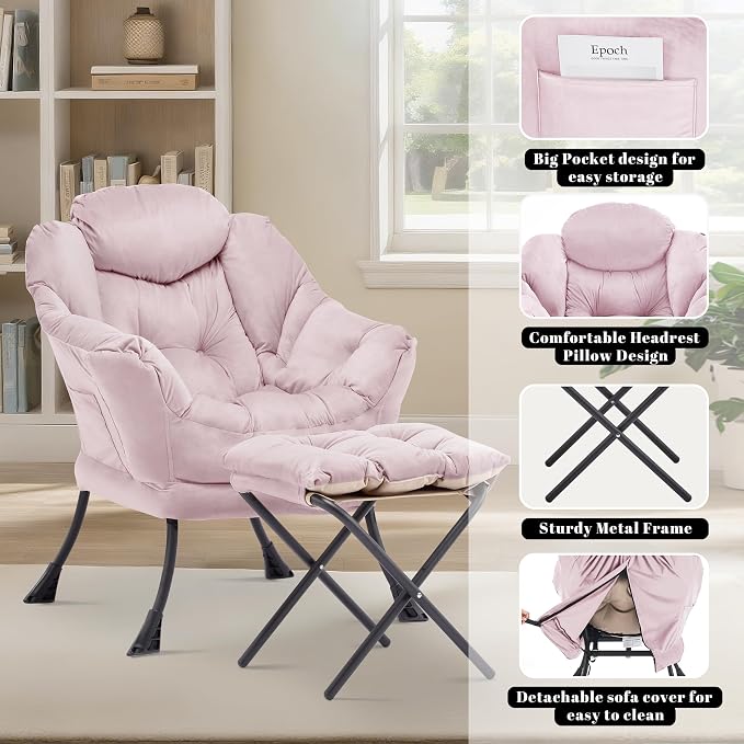 Lazy Chair with Ottoman, Comfy Reading Chair, Lounge Chair - Image 6