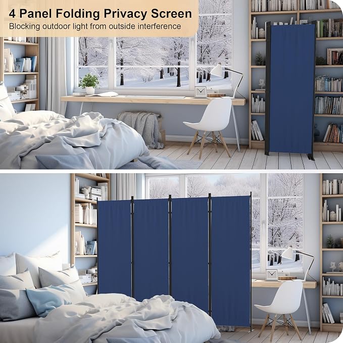Room Partitions and Dividers 4 Panel Portable Wall w/ 3 Wider Feet Folding Room - Image 4
