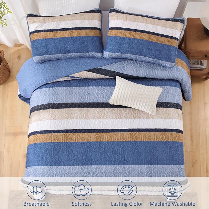Dobuyly Queen Size Boho Quilt, Breathable All-Season, 3-Piece Set - Image 9