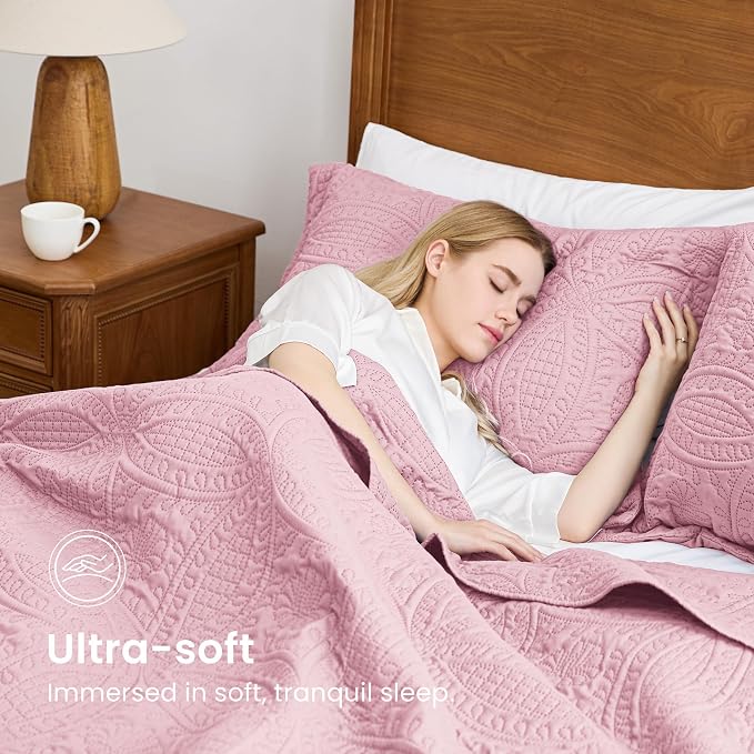 Love's cabin King Size Quilt Set Pink Bedspreads - Image 5