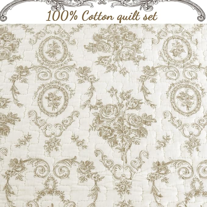 Cozy Line Home Fashions French Medallion 100% Cotton Bedding Quilt Set - Image 5