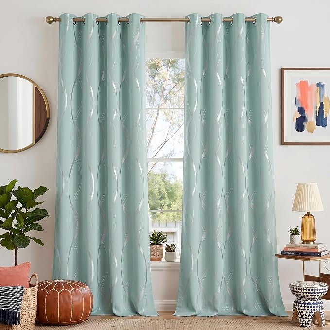 NICETOWN Aqua Blue Floral Blackout Curtain Panels 84 inches 2 Pieces | 52 by NICETOWN