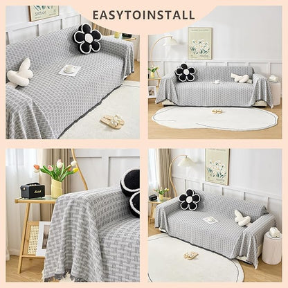 Grey Couch Cover Blanket Cute Geometrical Jacquard Washable Sofa Cover for Extra Large Furniture for 3 Cushion Sofa L Shaped Sectional Couch Blanket 71"x 118"