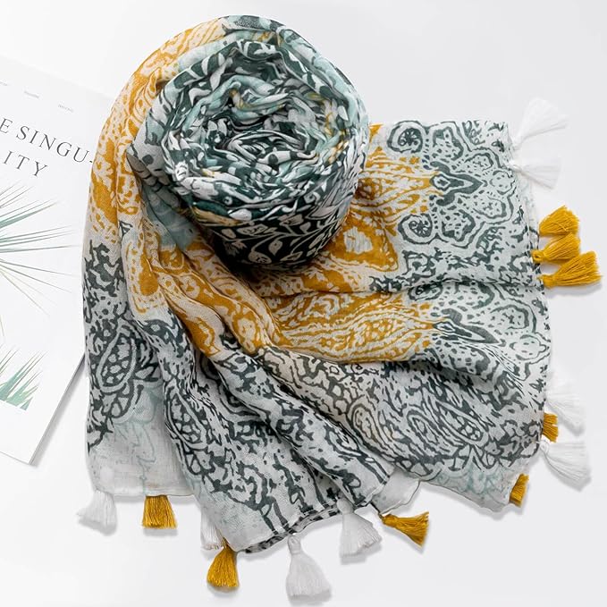 Scarf for Women Lightweight Soft Floral Leopard Printed Scarves Fall Winter Fashion Shawl Wrap with Fringe